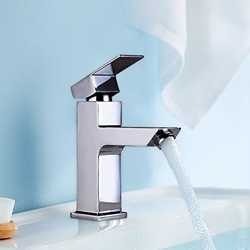 Homelody Chrom Wasserhahn Waschtischarmatur eckig Waschbecken Waschtisch Armatur Einhebelmischer Mischbatterie Bad Waschbeckenarmatur Badarmatur