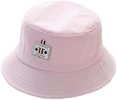 AJOG Cotton Fisherman Bucket Sun Hat , Women's Men's Visor Protection Hats , 3-color Cartoon Square Cloth Stickers Hat , Pink
