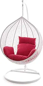 UBS Single Seater Heavy Iron Hanging Egg Swing Lounge Chair with Tufted Soft Deep Cushion Backyard Relax for Indoor, Outdoor, Balcony, Deck, Patio, Home & Garden (White)