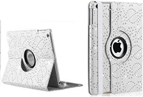 360 Rotating Flip PU Leather Stand Case Cover For Apple Ipad mini 4 (White Bling)