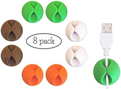 8 x Multicoloured Cable Clips / Cable Holder / Cable Tidy Self-Adhesive Cable and Cord Management System for Desktop PC, Mobile Phone, Laptop and In-Car Electronics.