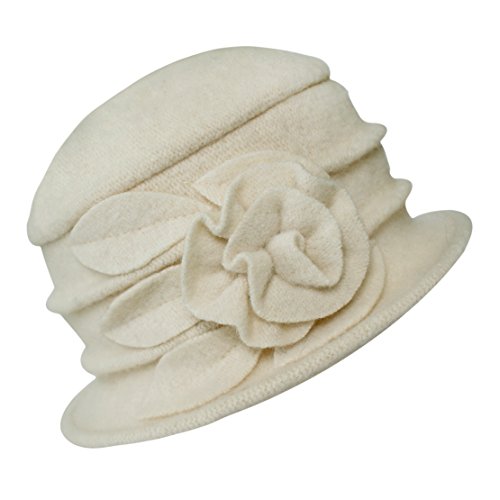 Urban GoCo Lana Cloche Sombreros Gorras para Mujer Vintage Floral Trimmed Sombreros de Invierno (#1 Blanco)