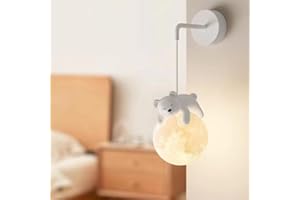 AMOYERIC Applique murale câblée pour chambre d'enfant, impression 3D, boule de lune, chambre à coucher, animaux de dessin animé mignons, lapin, panda, ours, lampe de chevet nordique à intensité variable