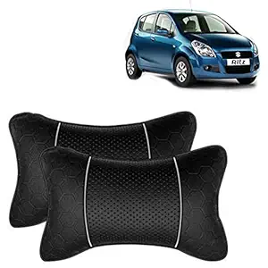 RD Universal Football Desgin Leatherite Rectanuglar Shape Car Neck Rest /Neck Pillow /Neck Cushion with Adjustable Strap Compatible for Maruti Suzuki Ritz(Chrome & Black, Pack of 2)