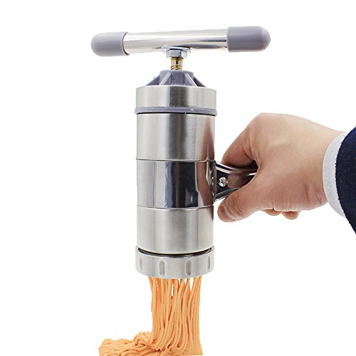 Forepin® Multi-Funktions Küche Zubehör Edelstahl Pasta Presse Nudelmaschine Spaghettieispresse Fruchtpresse Manuell mit 5 Nudel Form