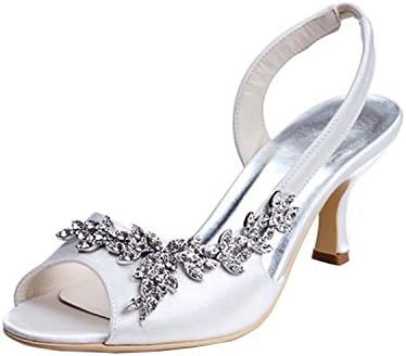 Kevin Fashion GYMZ632 Ladies Open Toe Kitten Heel White Satin Bridal Wedding Applique Shoes 9 UK