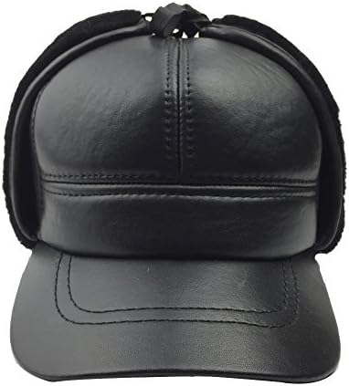 Sandy Ting Leather Wool Lampskin Cap Men Winter Trooper Trapper Pilot Driving Hat(Large)