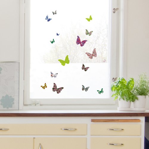 Wandkings Schmetterlinge als Vogelschutz und Fensterdekoration Sticker Set, 16 bunte Aufkleber, 2 DIN A4 Bögen, Gesamtfläche 60 x 20 cm - 2
