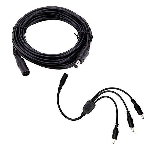 Multifunción Kit de alimentación Conector, 5m Cable de extensión, convertidor de Divisor de Cable de 30 cm de Largo 1 a 3 Puertos incluidos, para cámara CCTV, iluminación LED, automóvil Monitor, etc