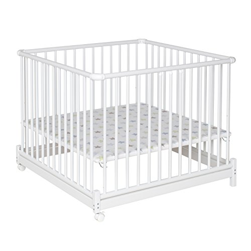 Preisvergleich Produktbild Geuther - Laufgitter Euro-Parc +, TÜV geprüft, höhenverstellbar, klappbar, geposlterter Boden, Schlupfsprossen, Teppichrollen, groß, 97 x 97 cm, weiß, Sterne