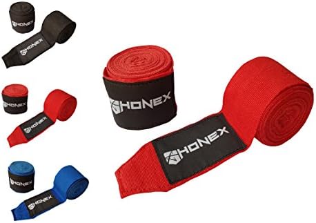 Honex Fighting Boxing Bandages 4 Meter - Semi-Elastic Professional Quality Hand Wraps With Extra Wide Velcro Closure (Red)