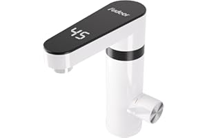 Fudeer 220V Electric Hot Water Tap, 3.3Kw Instant Hot Water Faucet for Bathroom, 120° Rotation & Digital Temperature Display 30-45℃, Energy-Saving & Safe (White)