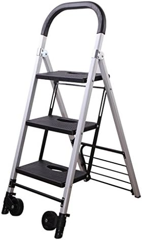 Hand Truck DELLT- Household Ladders Multifunction Thicken Aluminum Telescopic Folding Skid Stepladder Luggage Cart Pull The Truck Three-step Ladder Trolley Load 150 Kg