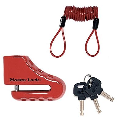 Masterlock Master Lock Cadenas Antivol Bloque disque de frein pour moto/scooter/2-roues, antivol avec corde de rappel