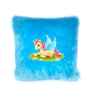 REGALOCASILA Cute Baby Unicorn Printed Fur Cushion Birthday Gift for Kids Room Home D?cor Bedroom Sofa Pillow 12 x 12 Inches