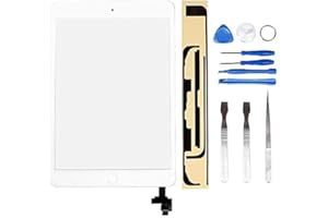 LL TRADER Blanc Kit de Remplacement d'écran pour iPad Mini 1 & 2 Écran Tactile Numériseur Panneau Avant Vitre Réparation de lentille (Inclus Puce IC) avec Outils et Adhésif