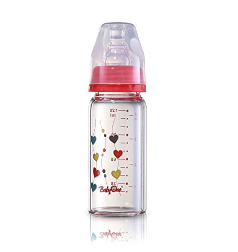 Anti Colic Baby Feeding Glass Bottle 4oz /120ml 0+ Slow Flow Standard Neck - RED