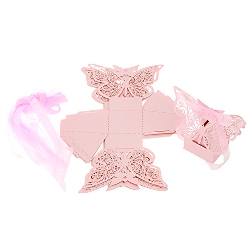 Anself 20St Laserschnitt Schmetterling Hochzeit Geschenkbox DIY Bonbon-Box mit Farbband - 6