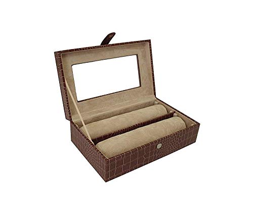 PANKATI® Bangles Bracelet and Watch Box with Glass Lid - Handmade in Brown Leatherette