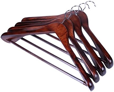 Cinlv Hanger Gugertree Wooden Extra-Wide Hangers Wood Coat Hangers Pant Hangers Retro Finish Round Bar 10-Pack