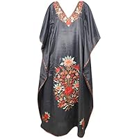 Women Kimono Caftan Black Silk Embellished Lounge Caftan Resort Wear 3XL