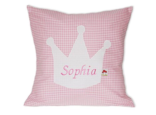 Namenskissen Babykissen I Kissen mit Namen personalisiert I Taufgeschenk Geburtsgeschenk I Krone I Rosa I von Glückspilz