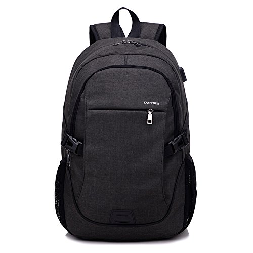 KeBos Nylon Unisex Laptop Rucksack mit USB Aufladen Hafen Geschäftsreise Rucksack Schulrucksack Fit 15Zoll Laptop
