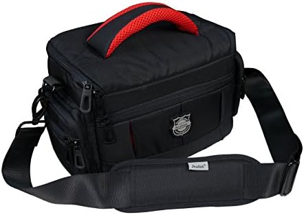 Jealiot Easy Access Camera Case for Panasonic Lumix DMC-G6, DMC-G7, DMC-GF6, DMC-GH3, Plus Two Additional Lenses and Accessories – Weather Cover Included (Black/Red)