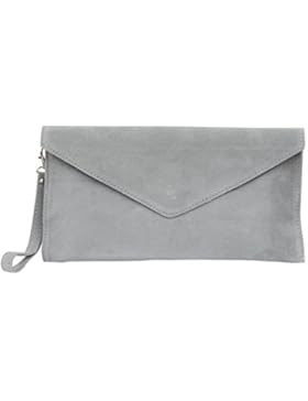 AMBRA Moda Damen Wildleder Envelope Clutch Handschlaufe Handtasche Schultertasche Unterarmtasche Damentasche Veloursleder...