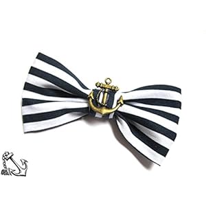 Haarspange Haarschleife Streifen dunkelblau weiß Anker maritim