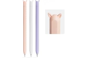 ELETIUO 3 Pack Cute Ear Case Silicone Skin Cover for Apple Pencil 2nd Generation Accessories Compatible with Magnetic Charging and Double Tap(White, Pink,Purple)
