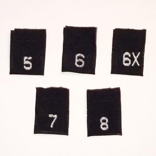 Black Mixed Child Woven Size Labels (5, 6, 6X, 7 & 8) Package of 100 by ShuShuStyle