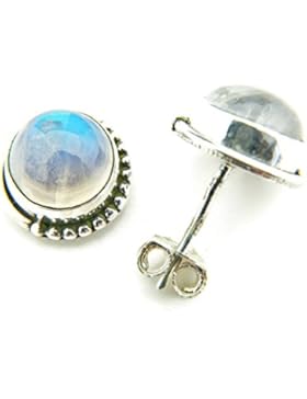 Ohrstecker 925 Sterlingsilber mit Regenbogen Mondstein 9 mm x 9 mm
