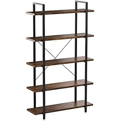 VASAGLE Bibliothèque, Étagère de Rangement, Style Industriel, 5 Niveaux, Montage Facile, pour Salon, Chambre, Bureau, Vintage LLS55BX