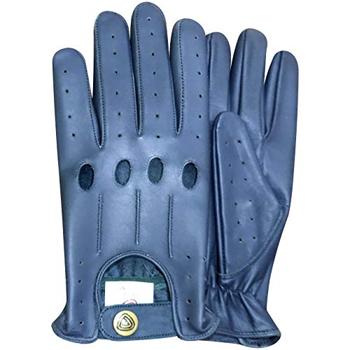 Prime Leather De Calidad Superior Real Piel Suave Hombres Sin Revestimiento Guantes Para Conducir Retro GUANTE EN 10 Hermoso Colores 507 - Inglés Azul, Small