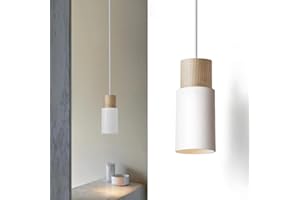 OUGLRES Lampada Sospensione Vintage,Bianca Sospensione in Legno Per Isola Di Cucina,Sospensione Industriale E27 Lampada Sospensione per Tavolo Da Pranzo,Camera da Letto Soggiorno Bar,Regolabile in Altezza