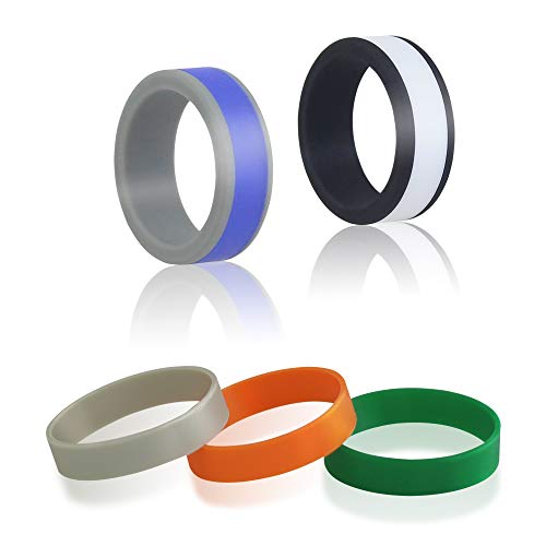 AK KYC 7 Pezzi Sottile Uomo Anello in Silicone Band Larghezza Confortevole con Bordo Liscio di Fidanzamento Comodo per Sport, Nuziale, Tempo Libero, Allenamento, Fitness, Atleti
