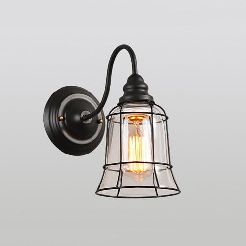 Pointhx Antique Industrial Metal E27 1-Light Edison Wall Lamp Creative Simplicity Transparent Glass Indoor Lighting Wall Sconec Lights for Cafe Themed Bar Restaurant Dining Room ( Color : Black )