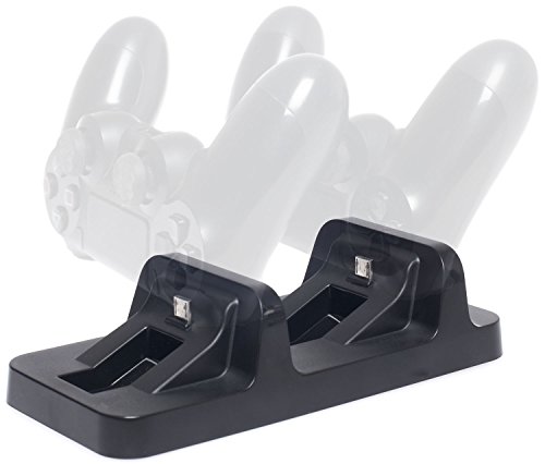 Preisvergleich Produktbild MyGadget PS4 Zubehör Halterung für 2x Sony Playstation 4 Controller (Dualshock) - Vertikal Ladestation / Ladegerät Dockingstation Ständer in Schwarz