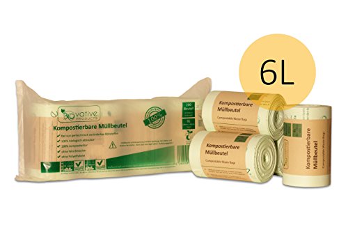 Kompostierbare Bio-Müllbeutel 6 Liter - 200 besonders reißfeste Bio-Beutel - 100% kompostierbar und biologisch abbaubar - Bio-Müllsäcke für Ihre Biotonne oder den eigenen Kompost