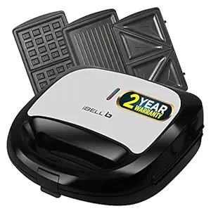iBELL SM1301 3-in-1 Sandwich Maker with Detachable Plates for Toast / Waffle / Grill, 750 Watt (Black)