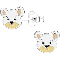 Laimons Kinder-Ohrstecker Aus Sterling Silber 925 – Teddybär-Design, Mit Silikonverschluss