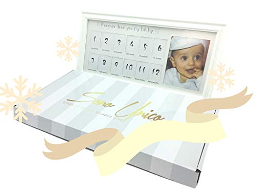 Preisvergleich Produktbild Sono Unico Fotorahmen Impression Baby Prints Erstes Jahr Geschenk Geburtsgeschenk Baby Geschenk Baby Geschenk Mädchen Junge Hübscher Holzrahmen 485x235mm mit hellem Acrylglas