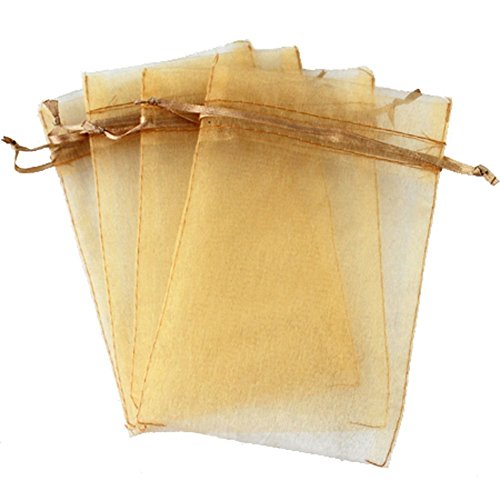 Butterme 100 Pcs Organza Wedding Party Favours Bags Satin Drawstring Jewellery Pouches 4"x 6" Inch (Golden)