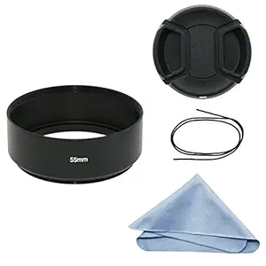 SIOTI Camera Standard Focus Metal Lens Hood with Cleaning Cloth and Lens Cap Compatible with Leica/Fuji/Nikon/Canon/Samsung Standard Thread Lens