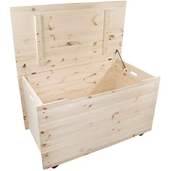 Extra große Holztruhe mit Scharnierdeckel auf Rädern, 90 x 48 x 51 cm