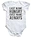 HippoWarehouse Last name Hungry first name Always baby vest boys girls