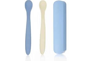 VPOUERY Cucchiai da Alimentazione per Bambini Set di 2 Cucchiai in Silicone Senza BPA Lavabile in Lavastoviglie Viene fornito con 1 scatola di immagazzinamento