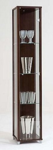 Dark Wood Single Glass Door Display Cabinet with 4 Moveable Glass Shelves & Spotlight