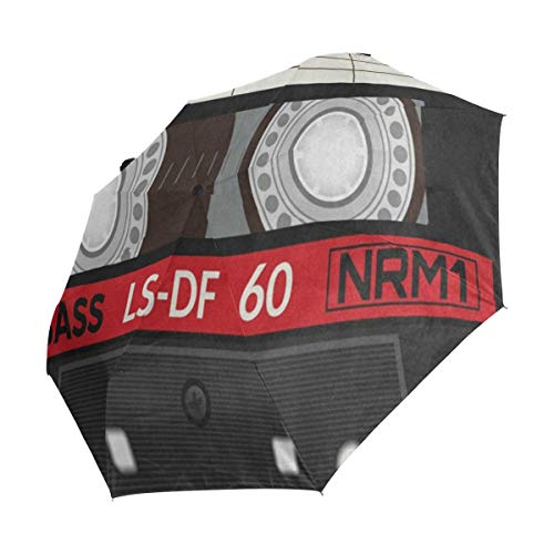 Preisvergleich Produktbild XiangHeFu Regenschirm, Retro-Audiokassette, automatisches Öffnen, 3 Falten, leicht, UV-Schutz